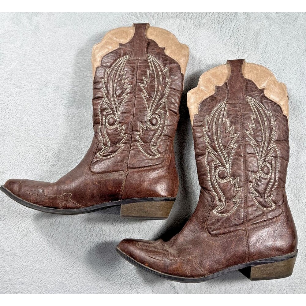 Coconuts Matisse Brown Cimmaron Faux Leather Western Cowboy Boots Womens US 9.5